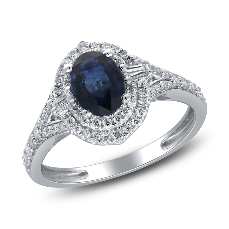 Main Image 2 of Natural Blue Sapphire & Diamond Ring 3/8 ct tw 14K White Gold