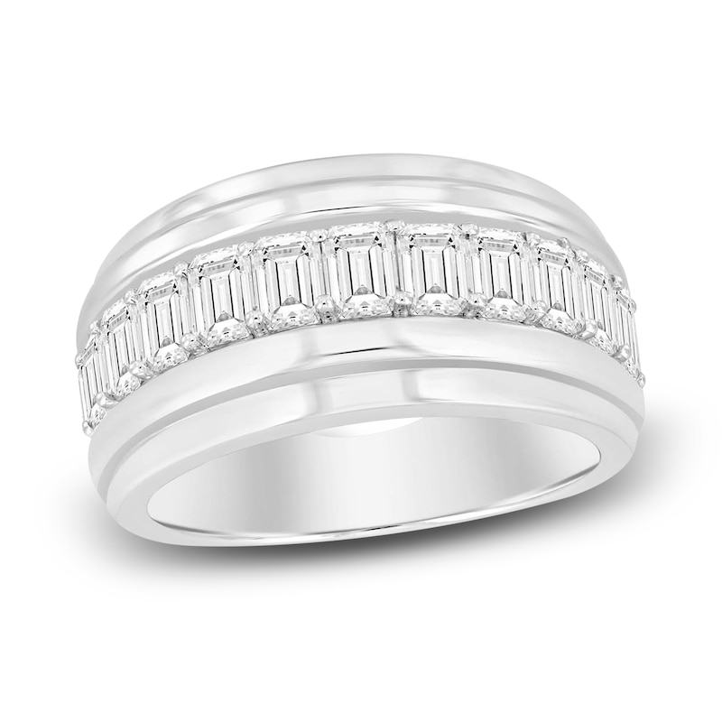 Men's Lab-Created Diamond Ring 3 ct tw Emerald-cut 14K White Gold