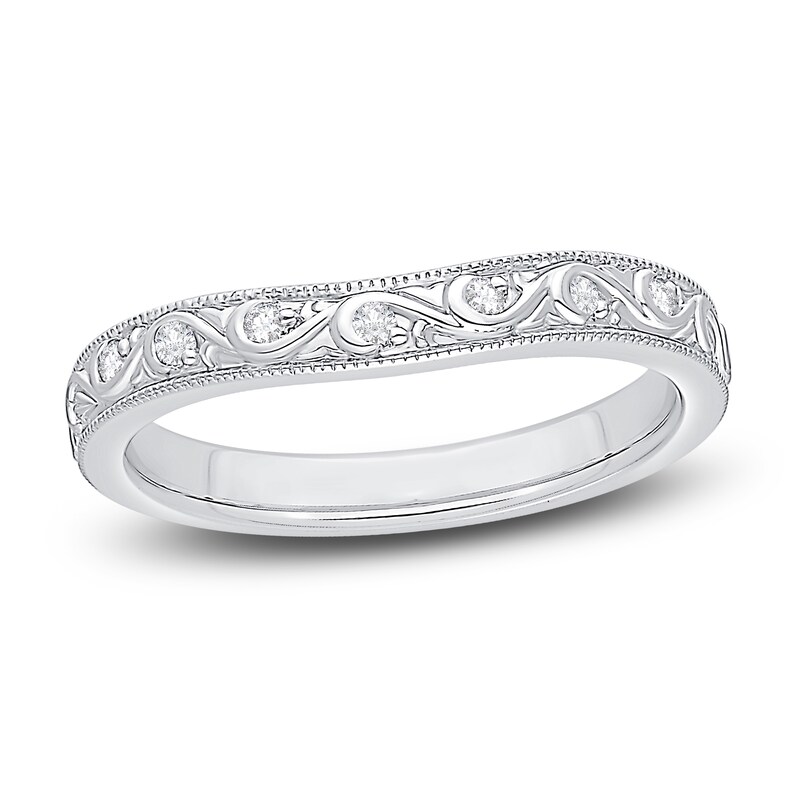 Contour Wedding Band Round Diamond Accents 14K White Gold