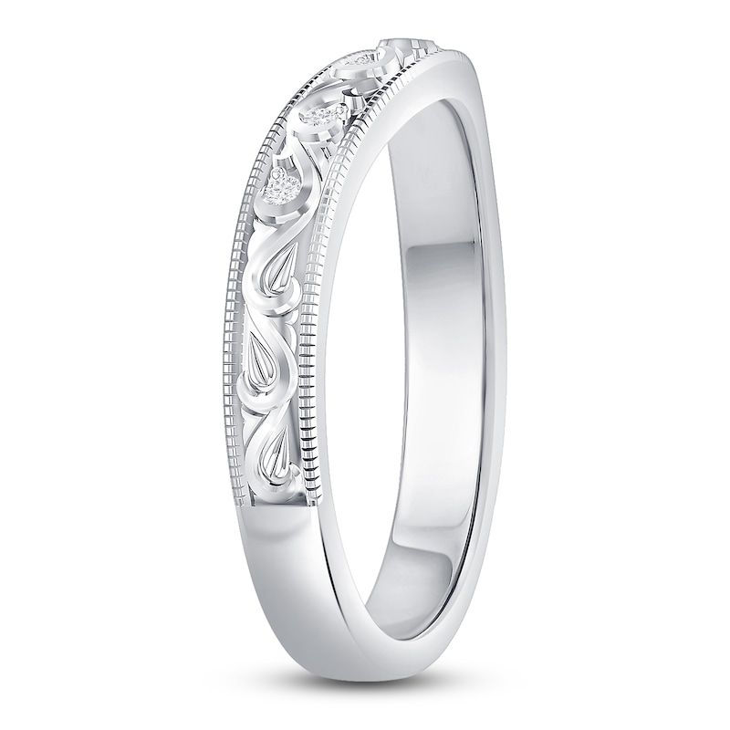 Main Image 2 of Contour Wedding Band Round Diamond Accents 14K White Gold