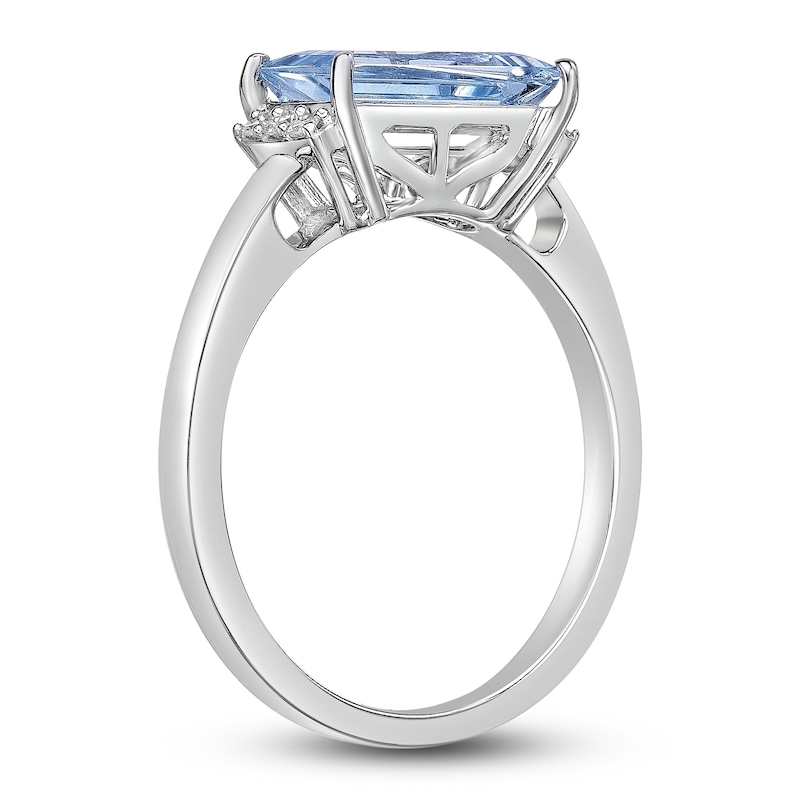 Main Image 2 of Baguette-Cut Natural Aquamarine & Diamond Ring 1/15 ct tw 14K White Gold