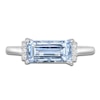 Thumbnail Image 3 of Baguette-Cut Natural Aquamarine & Diamond Ring 1/15 ct tw 14K White Gold