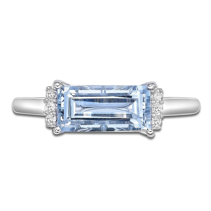 Main Image 3 of Baguette-Cut Natural Aquamarine & Diamond Ring 1/15 ct tw 14K White Gold
