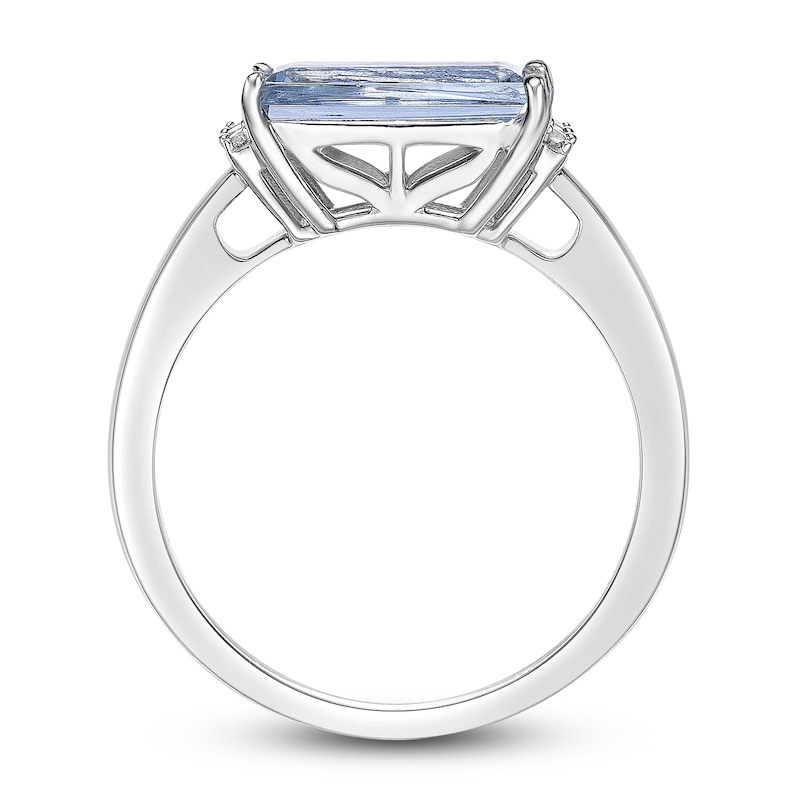 Main Image 4 of Baguette-Cut Natural Aquamarine & Diamond Ring 1/15 ct tw 14K White Gold