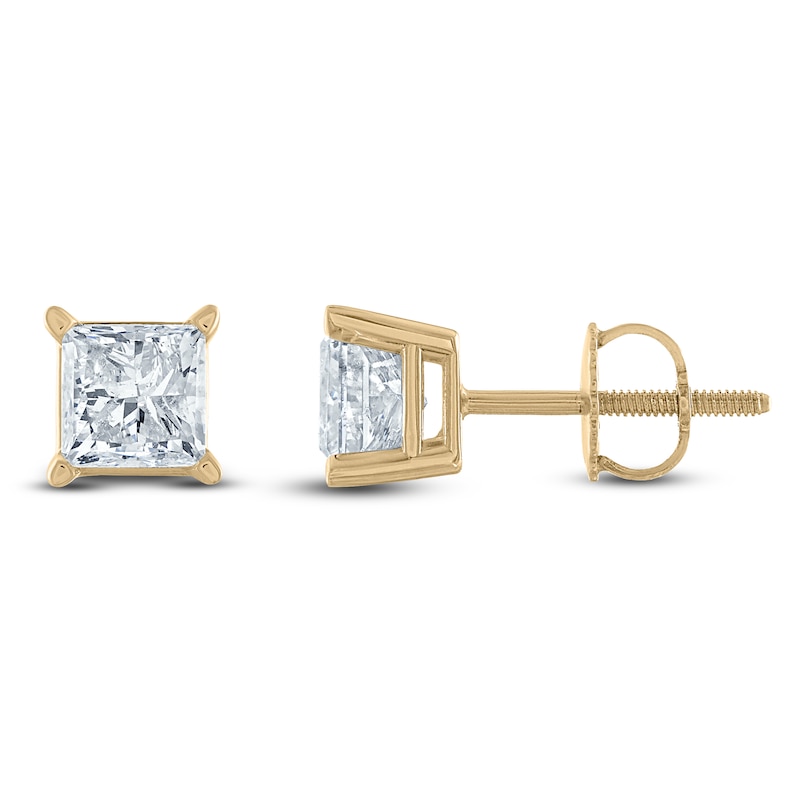 Certified Princess-Cut Diamond Solitaire Stud Earrings 3/4 ct tw 14K Yellow Gold (I/I1)