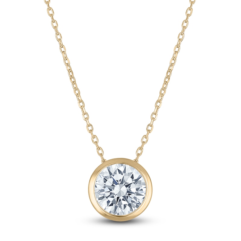 Main Image 1 of Certified Round-Cut Diamond Bezel-Set Solitaire Necklace 2 ct tw 14K Yellow Gold 18" (I1/I)