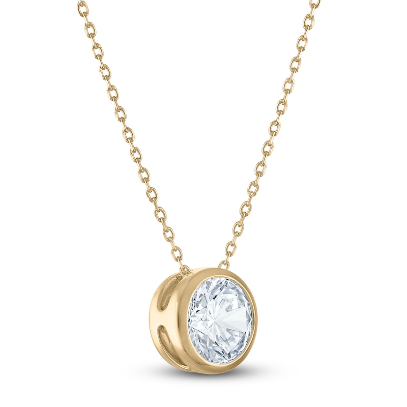 Main Image 2 of Certified Round-Cut Diamond Bezel-Set Solitaire Necklace 2 ct tw 14K Yellow Gold 18" (I1/I)