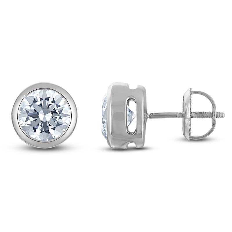 Main Image 1 of Certified Round-Cut Diamond Bezel-Set Solitaire Stud Earrings 2 ct tw 14K White Gold (I1/I)