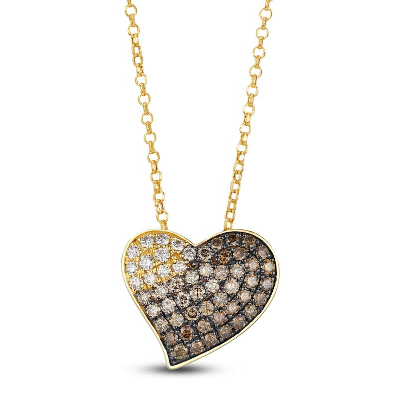 Main Image 1 of Le Vian Chocolate Ombré Heart Necklace 1 ct tw 14K Honey Gold 19"