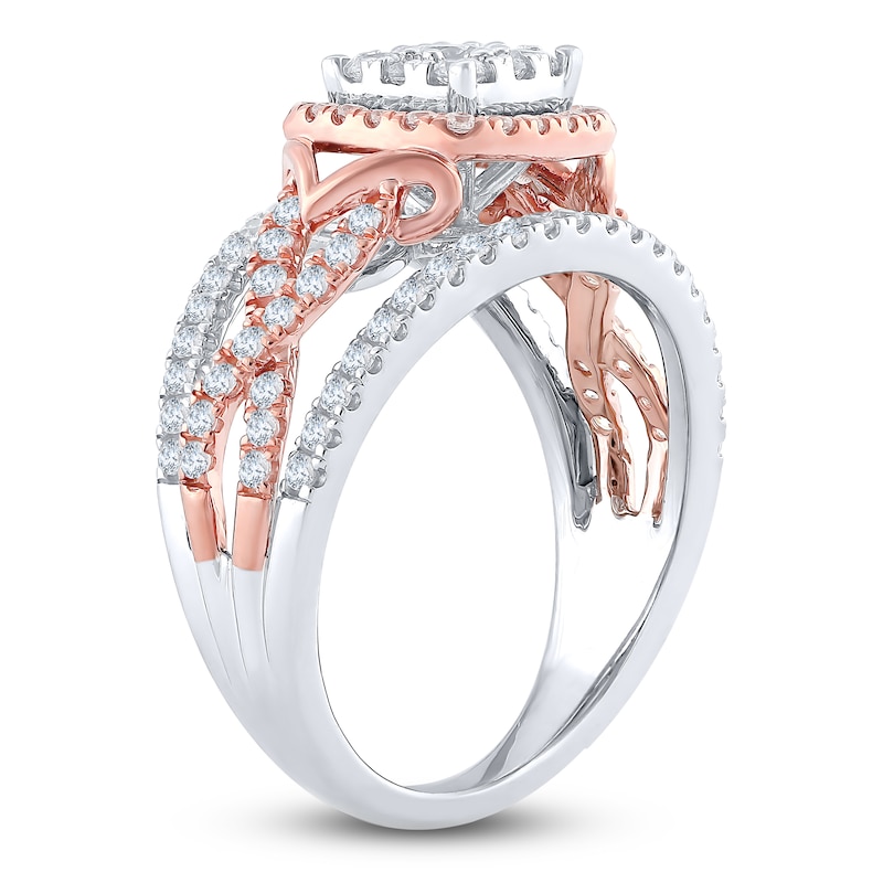 Main Image 2 of Brilliant Moments Multi-Diamond Cushion Halo Engagement Ring 1 ct tw 14K Two-Tone Gold
