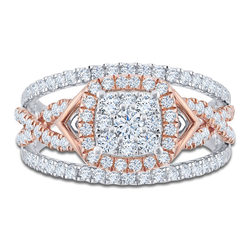 Main Image 3 of Brilliant Moments Multi-Diamond Cushion Halo Engagement Ring 1 ct tw 14K Two-Tone Gold