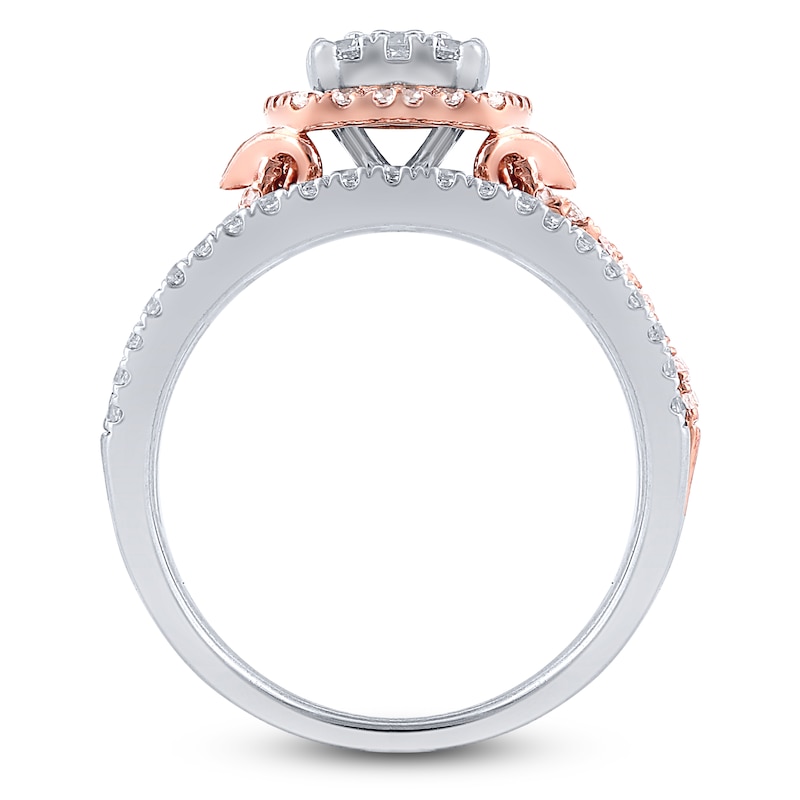Main Image 4 of Brilliant Moments Multi-Diamond Cushion Halo Engagement Ring 1 ct tw 14K Two-Tone Gold