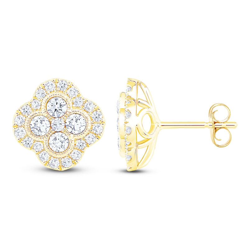 Main Image 1 of Diamond Clover Stud Earrings 1 ct tw 10K Yellow Gold