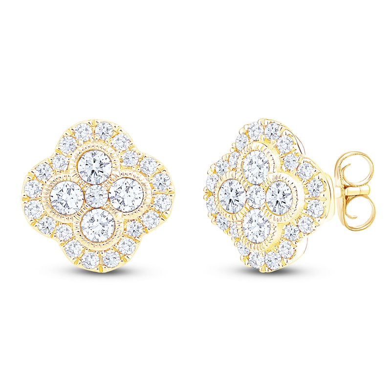Main Image 2 of Diamond Clover Stud Earrings 1 ct tw 10K Yellow Gold