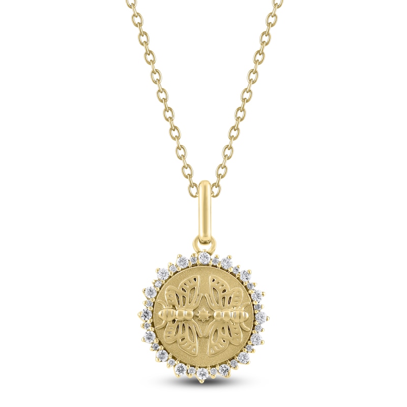 Main Image 1 of Diamond Butterfly Medallion Necklace 1/4 ct tw 10K Yellow Gold 18"