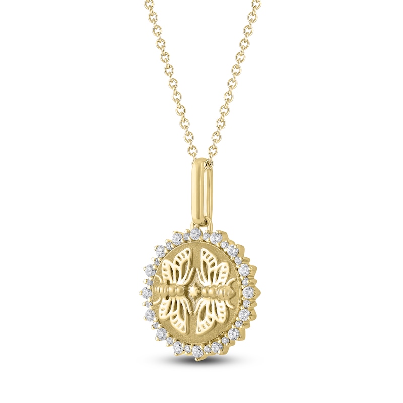 Main Image 2 of Diamond Butterfly Medallion Necklace 1/4 ct tw 10K Yellow Gold 18"