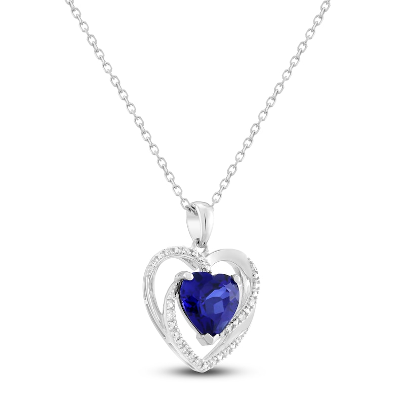 Main Image 2 of Heart-Shaped Blue Lab-Created Sapphire & Diamond Necklace 1/20 ct tw 10K White Gold 18"