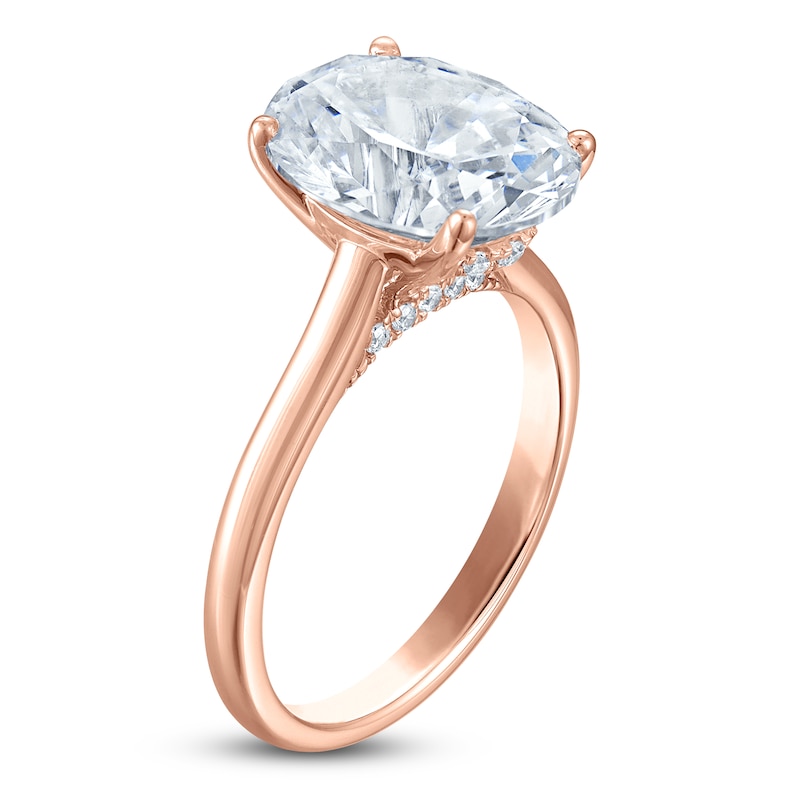 Main Image 2 of Oval-Cut Lab-Grown Diamond Solitaire Plus Engagement Ring 3-1/8 ct tw 18K Rose Gold (VS2/F)
