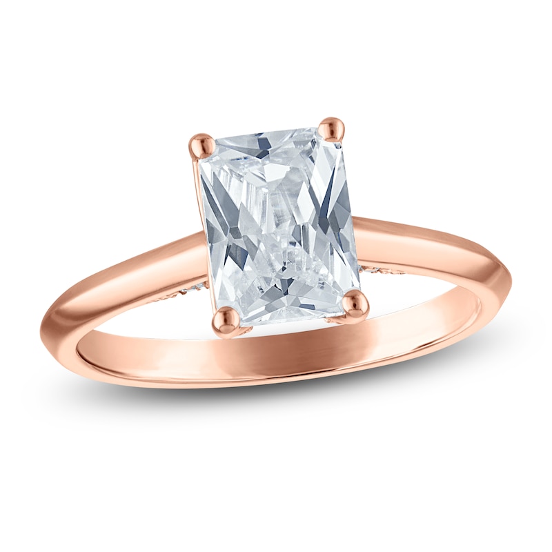 Main Image 1 of Radiant-Cut Lab-Grown Diamond Solitaire Plus Engagement Ring 2 ct tw 18K Rose Gold (VS2/F)
