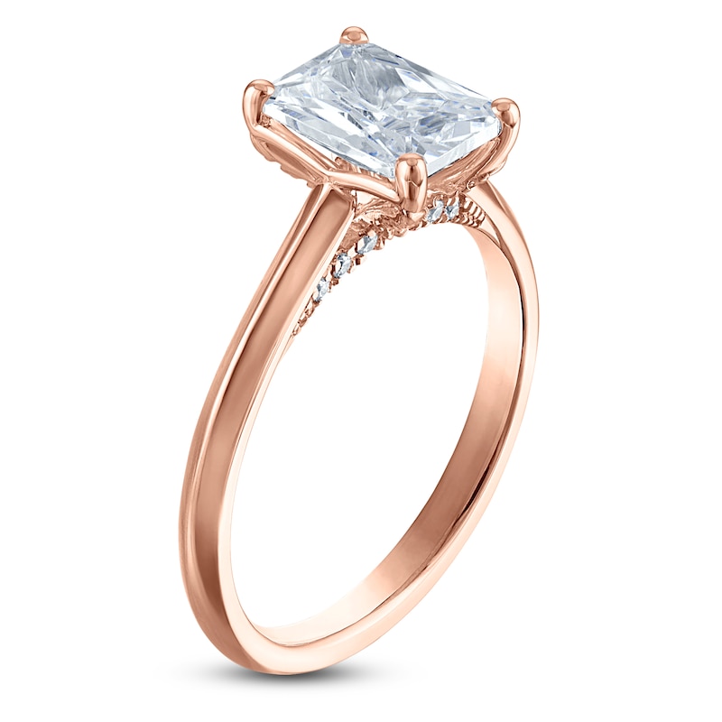 Main Image 2 of Radiant-Cut Lab-Grown Diamond Solitaire Plus Engagement Ring 2 ct tw 18K Rose Gold (VS2/F)