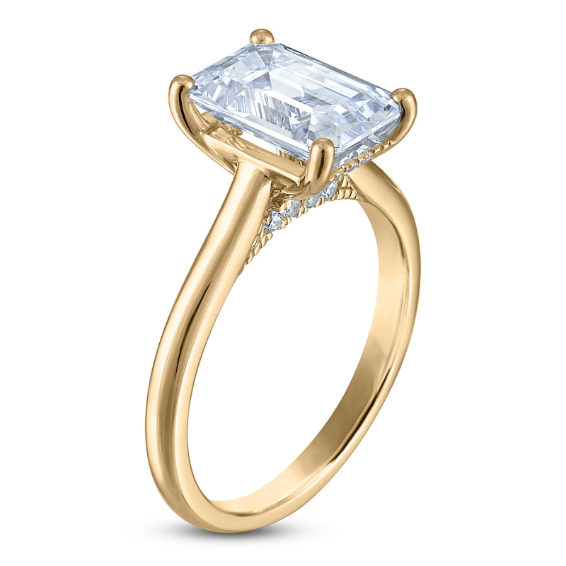 Main Image 2 of Emerald-Cut Lab-Grown Diamond Solitaire Plus Engagement Ring 2-1/2 ct tw 18K Yellow Gold (VS2/F)