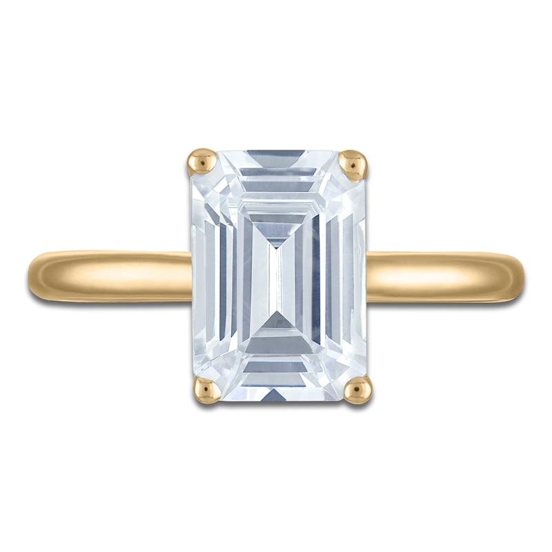 Main Image 3 of Emerald-Cut Lab-Grown Diamond Solitaire Plus Engagement Ring 2-1/2 ct tw 18K Yellow Gold (VS2/F)