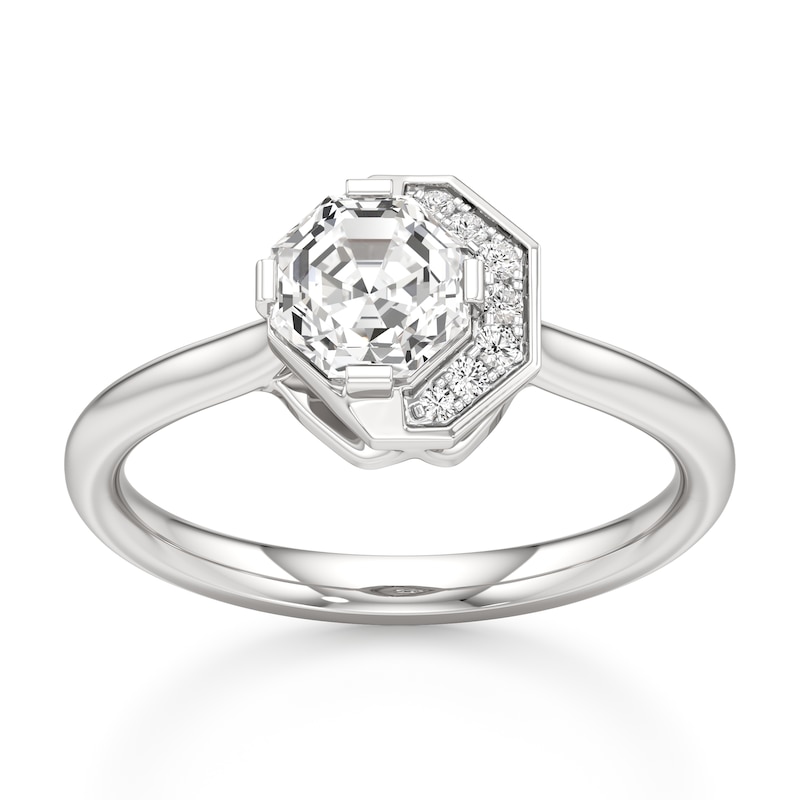 Main Image 1 of J'Lure Octagon Step-Cut Lab-Grown Diamond Half-Halo Engagement Ring 1 ct tw 18K White Gold