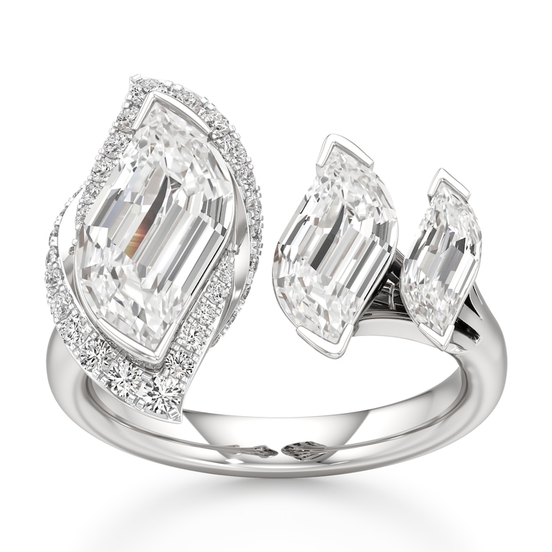 Main Image 1 of J'Lure Leaf Step-Cut Lab-Grown Diamond Engagement Ring 3-3/4 ct tw 18K White Gold