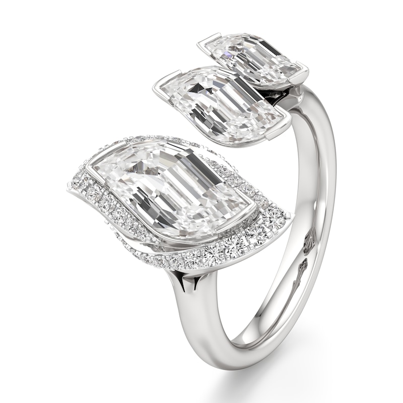 Main Image 4 of J'Lure Leaf Step-Cut Lab-Grown Diamond Engagement Ring 3-3/4 ct tw 18K White Gold