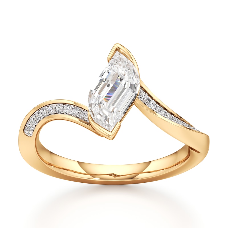 Main Image 1 of J'Lure Leaf Step-Cut Lab-Grown Diamond Bypass Engagement Ring 1-1/8 ct tw 18K Yellow Gold