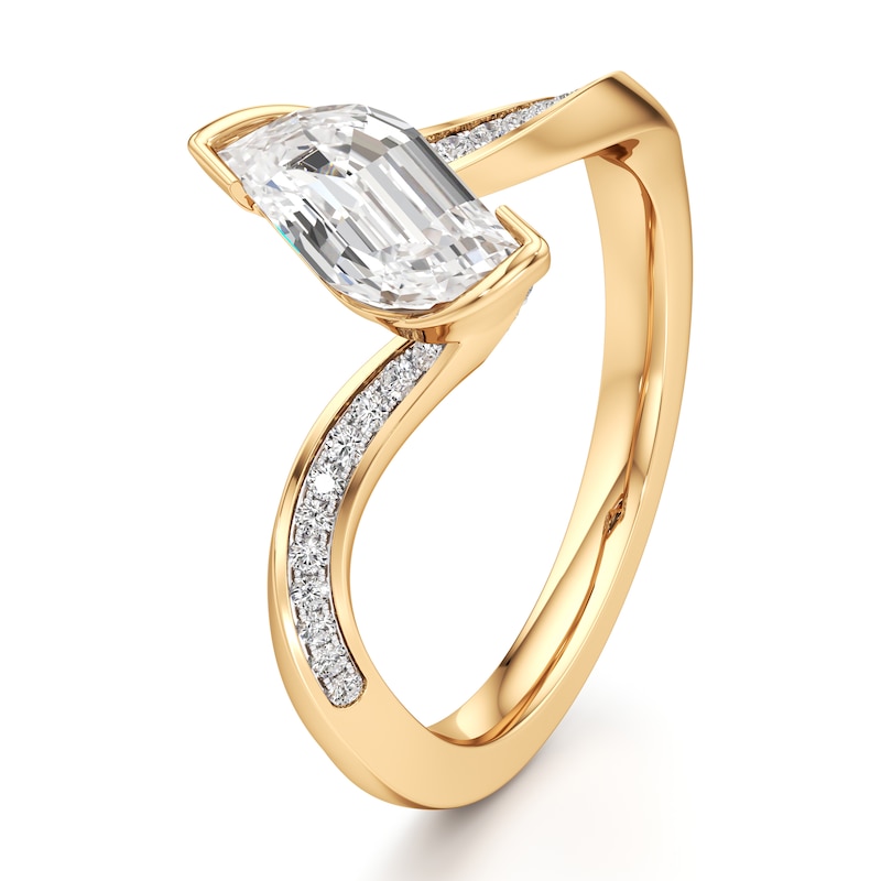 Main Image 4 of J'Lure Leaf Step-Cut Lab-Grown Diamond Bypass Engagement Ring 1-1/8 ct tw 18K Yellow Gold