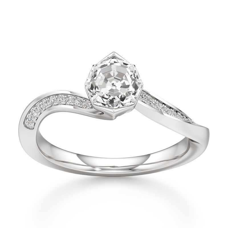 Main Image 1 of J'Lure Octagon Step-Cut Lab-Grown Diamond Bypass Engagement Ring 1 ct tw 18K White Gold