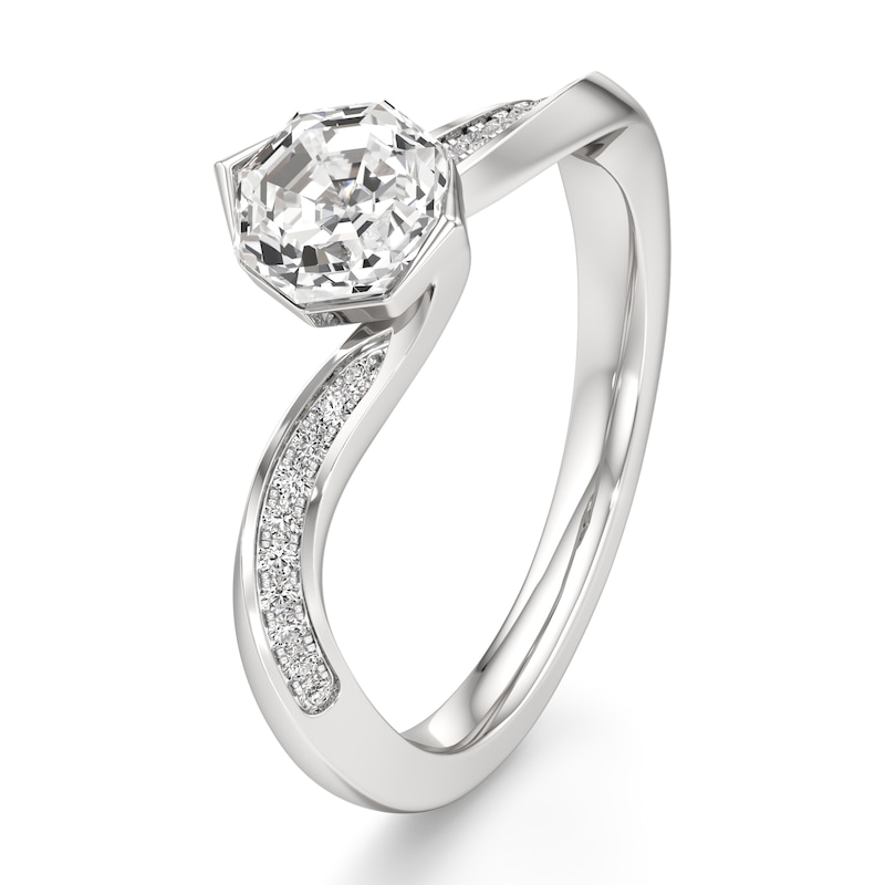 Main Image 4 of J'Lure Octagon Step-Cut Lab-Grown Diamond Bypass Engagement Ring 1 ct tw 18K White Gold