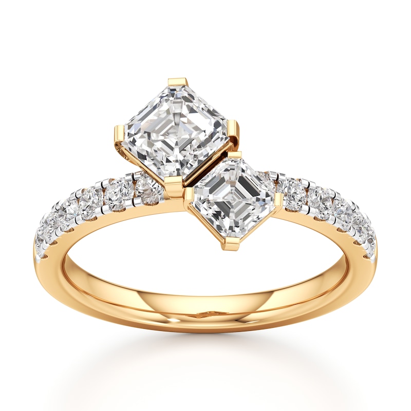 Main Image 1 of J'Lure Square-Emerald Step-Cut Two-Stone Lab-Grown Diamond Engagement Ring 1-7/8 ct tw 18K Yellow Gold