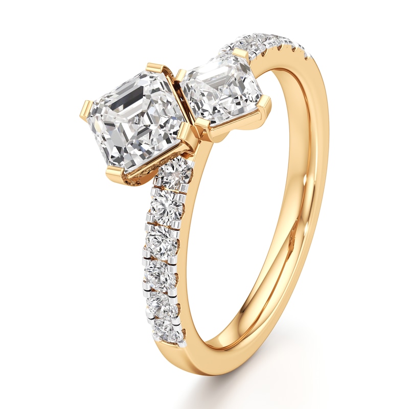 Main Image 4 of J'Lure Square-Emerald Step-Cut Two-Stone Lab-Grown Diamond Engagement Ring 1-7/8 ct tw 18K Yellow Gold