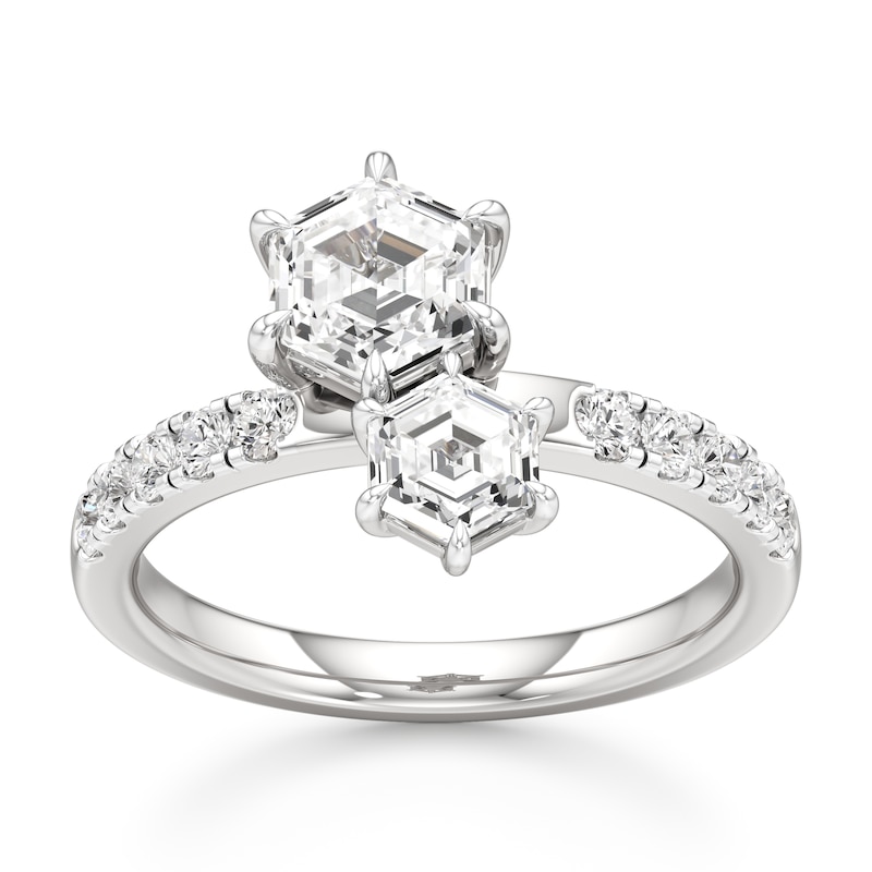 Main Image 1 of J'Lure Hexagon Step-Cut Two-Stone Lab-Grown Diamond Engagement Ring 1-3/4 ct tw 18K White Gold