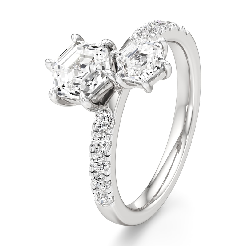Main Image 2 of J'Lure Hexagon Step-Cut Two-Stone Lab-Grown Diamond Engagement Ring 1-3/4 ct tw 18K White Gold