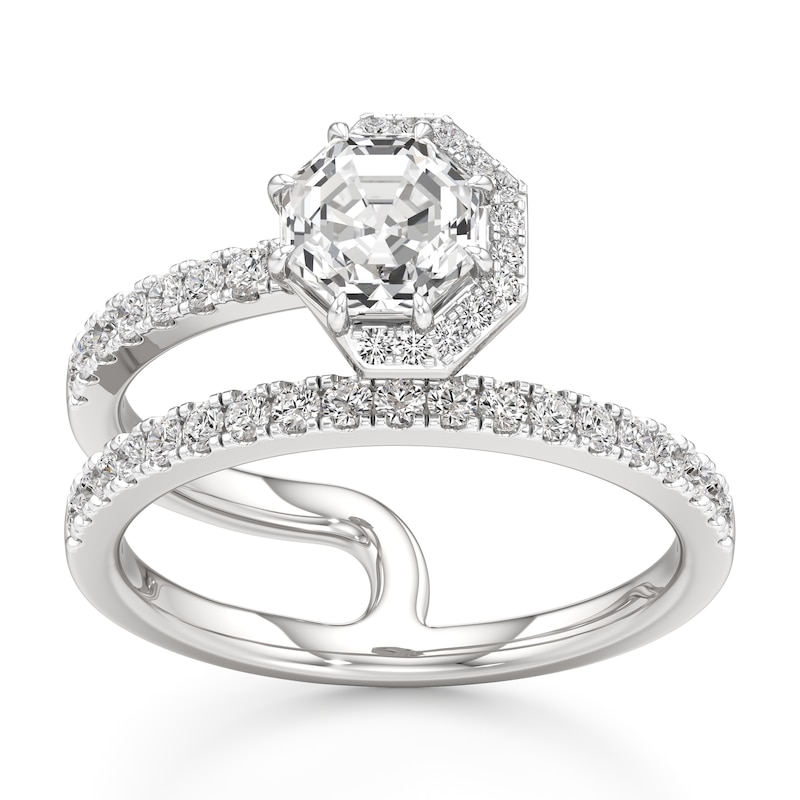Main Image 1 of J'Lure Octagon Step-Cut Lab-Grown Diamond Spiral Engagement Ring 1-3/8 ct tw 18K White Gold