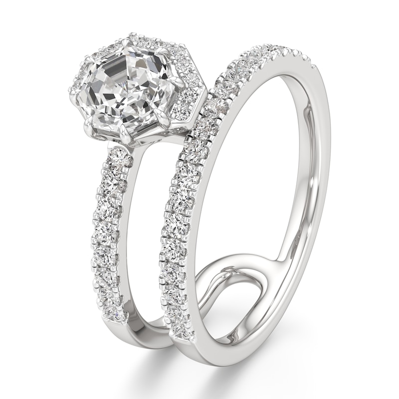 Main Image 4 of J'Lure Octagon Step-Cut Lab-Grown Diamond Spiral Engagement Ring 1-3/8 ct tw 18K White Gold
