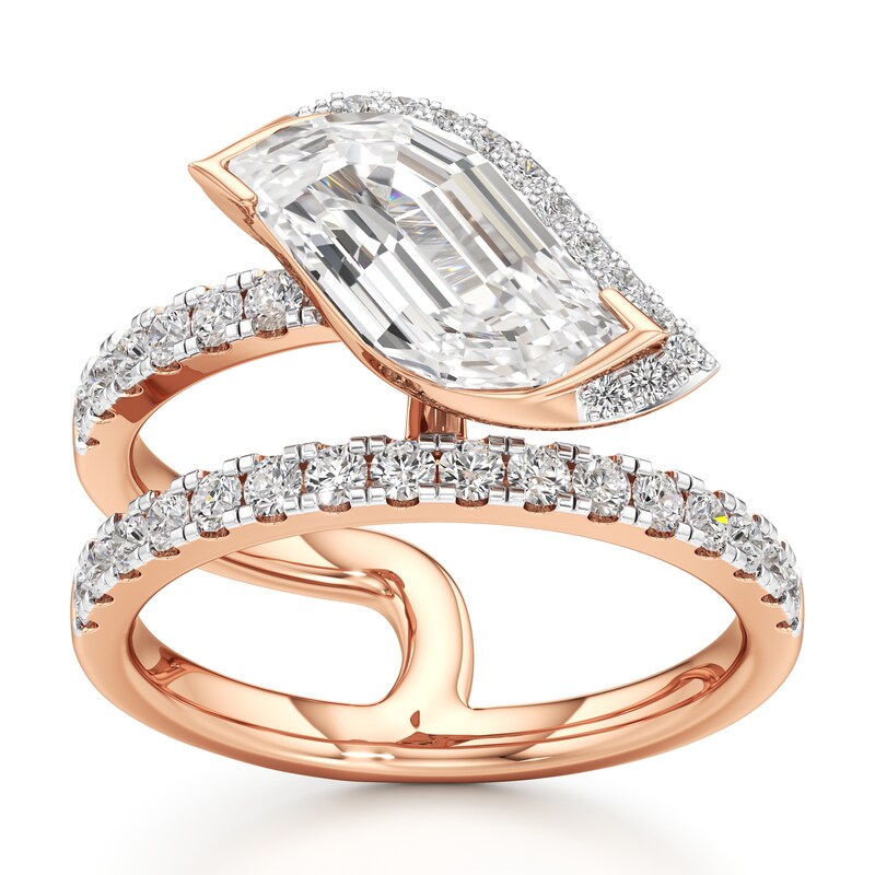 Main Image 1 of J'Lure Leaf Step-Cut Lab-Created Diamond Spiral Engagement Ring 2-1/2 ct tw 18K Rose Gold