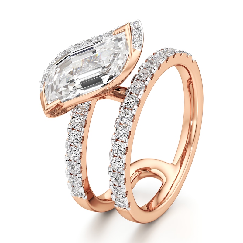 Main Image 4 of J'Lure Leaf Step-Cut Lab-Created Diamond Spiral Engagement Ring 2-1/2 ct tw 18K Rose Gold