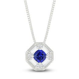Cushion-Cut Blue Lab-Created Sapphire & White Lab-Created Sapphire Octagon Necklace Sterling Silver 18"