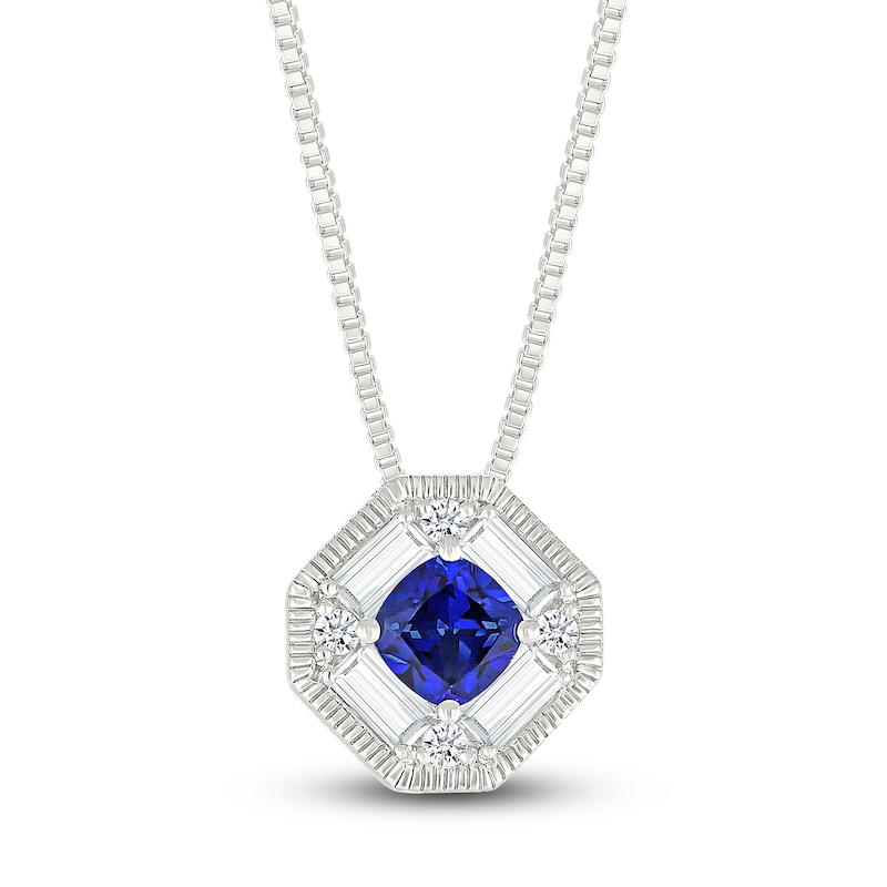 Main Image 1 of Cushion-Cut Blue Lab-Created Sapphire & White Lab-Created Sapphire Octagon Necklace Sterling Silver 18"