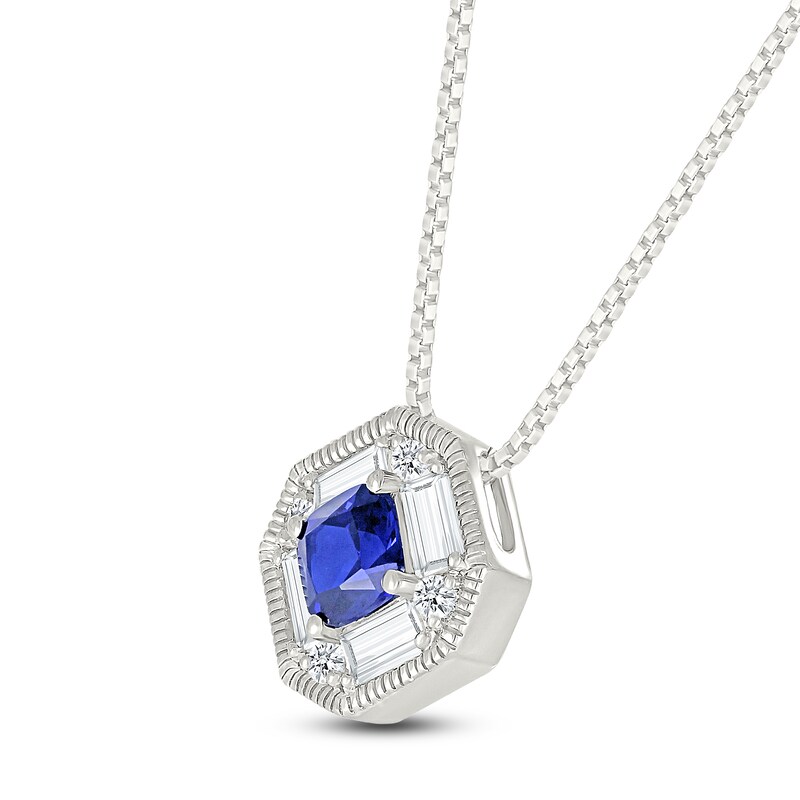 Main Image 2 of Cushion-Cut Blue Lab-Created Sapphire & White Lab-Created Sapphire Octagon Necklace Sterling Silver 18"