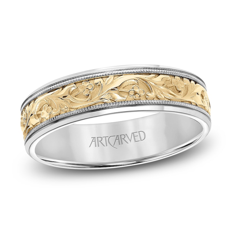 Main Image 1 of ArtCarved Men's Engraved Wedding Band 14K Two-Tone Gold 6mm