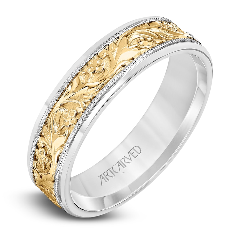 Main Image 2 of ArtCarved Men's Engraved Wedding Band 14K Two-Tone Gold 6mm