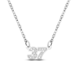 Diamond Double Digit Number Necklace Diamond Accents 14K White Gold 18"