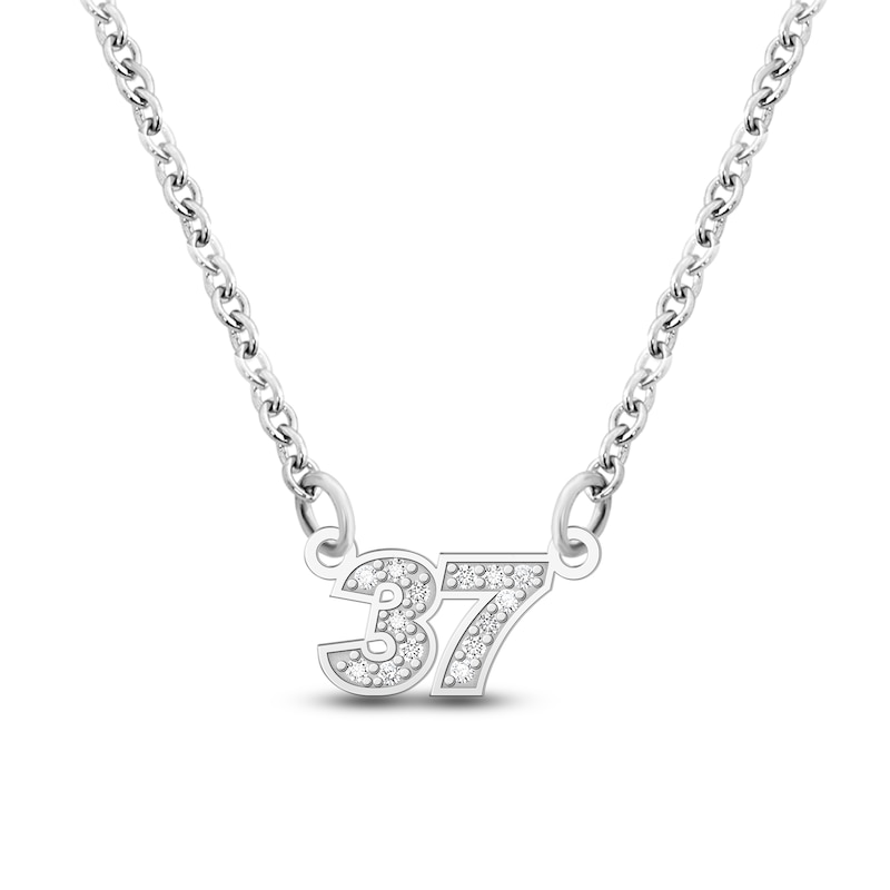 Main Image 1 of Diamond Double Digit Number Necklace Diamond Accents 14K White Gold 18"