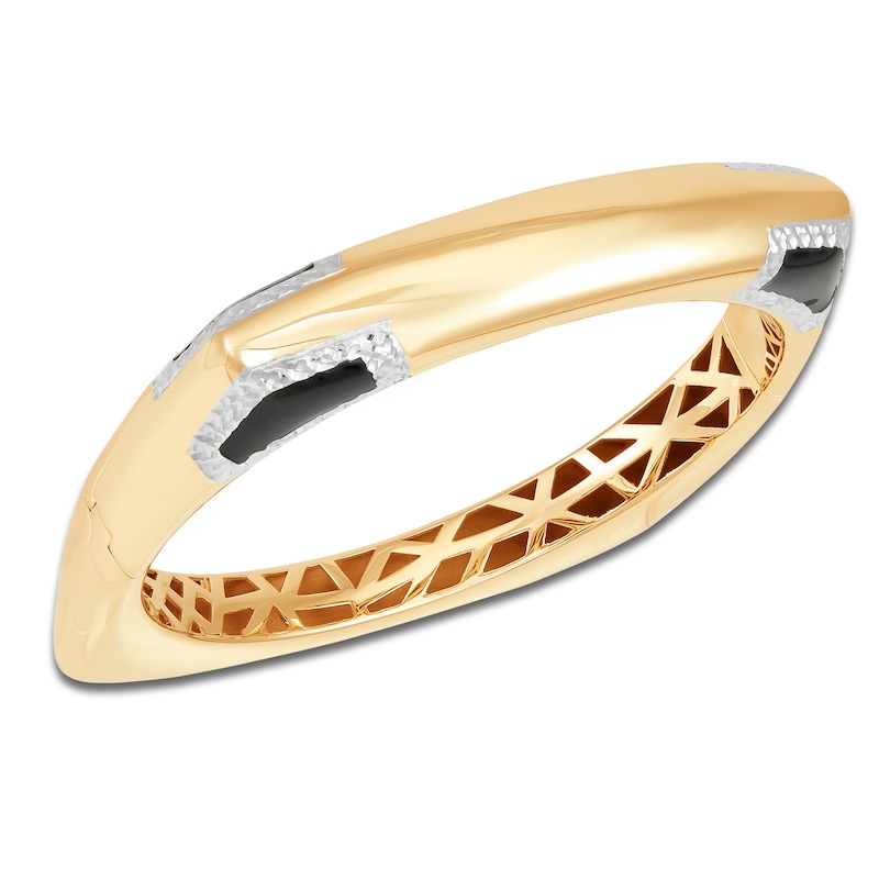 Main Image 1 of Italia D'Oro Colori Costa Black Enamel Angled Bangle Bracelet 14K Yellow Gold 6.75"