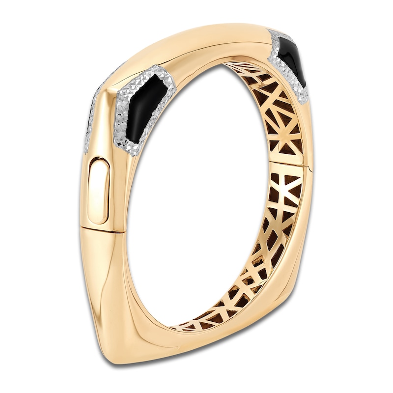 Main Image 2 of Italia D'Oro Colori Costa Black Enamel Angled Bangle Bracelet 14K Yellow Gold 6.75"